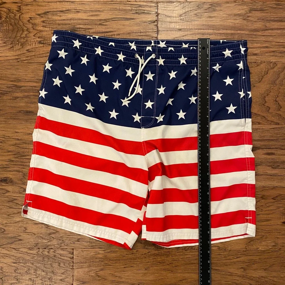 American Flag Swim Trunks Mens Patriotic Stars and Stripes Board Shorts Red Blue